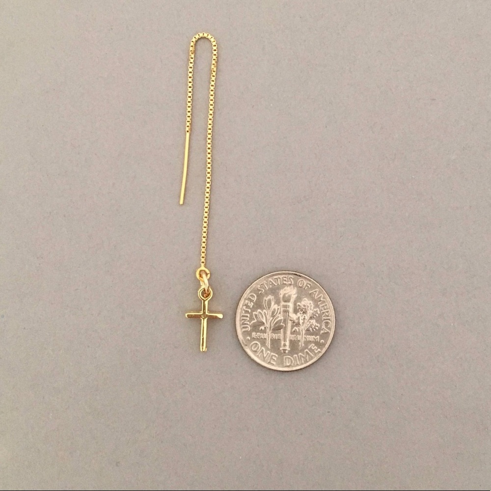 Mini Cross Threader Chain Earrings - Gold Fill - Picture 3 of 4